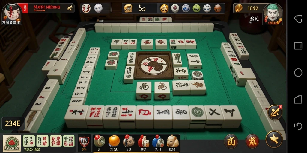 Tangkapan layar permainan <strong>234E</strong> yang menampilkan sesi gameplay Mahjong.