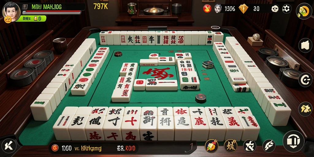 Screenshot permainan 797K menampilkan gameplay Mahjong yang menarik.