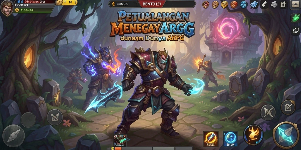 Screenshot gameplay BENTO123 menampilkan karakter bertarung melawan monster.