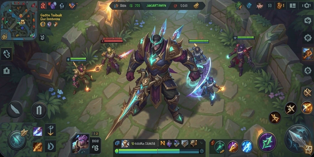 Screenshot utama JAKARTAWIN yang menunjukkan aksi seru dalam permainan MOBA.
