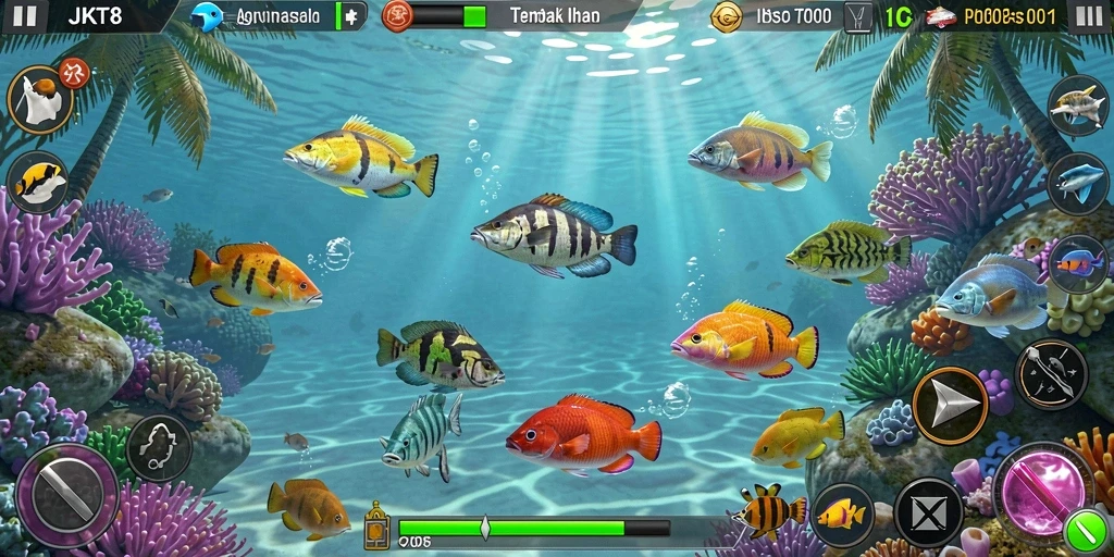 Screenshot dari gameplay seru JKT8 Tembak Ikan.