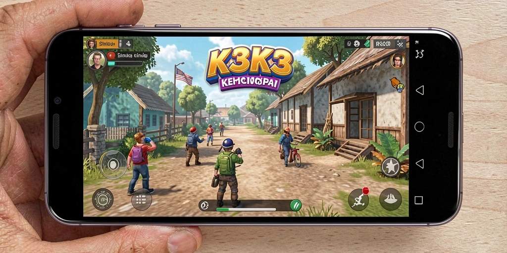 Tampilan gameplay K3K3 yang menampilkan aktivitas simulasi kehidupan.