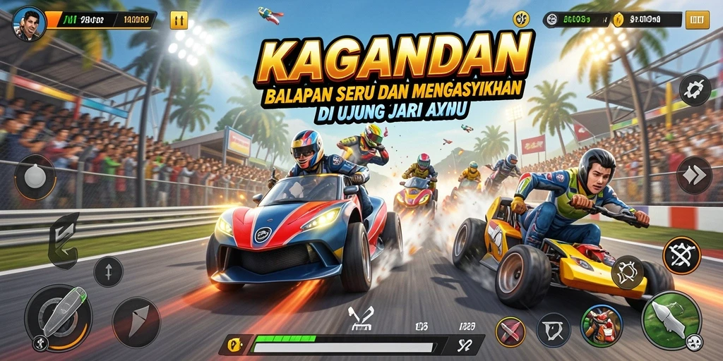 Screenshot gameplay KAGANDAN yang menunjukkan aksi balapan mendebarkan.