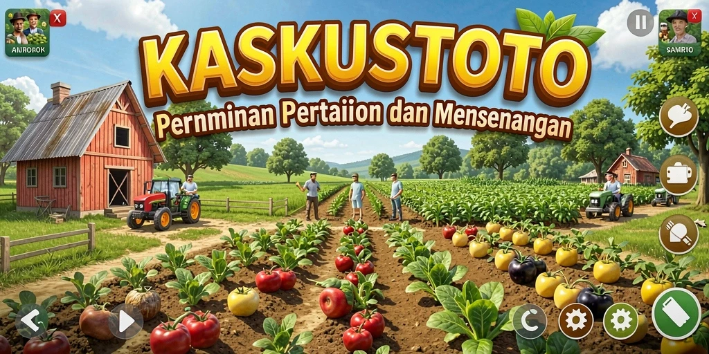 Screenshot gameplay KASKUSTOTO dengan ladang yang subur dan tanaman yang tumbuh.