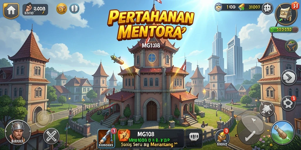 Tangkapan layar MG108 menampilkan aksi menara bertahan yang mendebarkan.