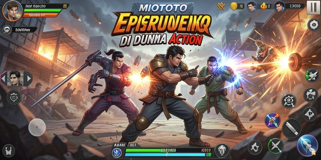 Tampilan gameplay MIOTOTO dengan pertarungan aksi yang intens.