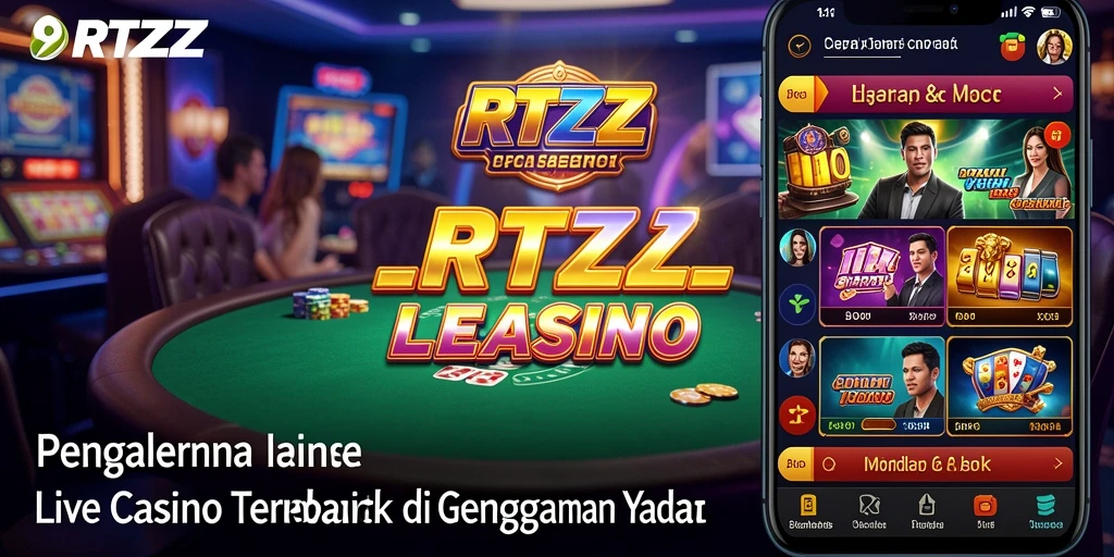 Screenshot gameplay RTZZ menampilkan dealer langsung dan suasana kasino yang nyata.