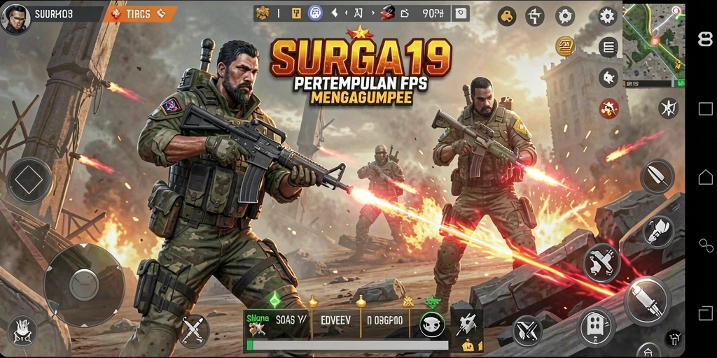 Tampilan gameplay mendebarkan dalam SURGA19 dengan aksi pertempuran intens.